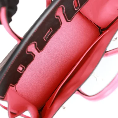 Hermès Special Order HSS Birkin 25 Rose Azalee Chèvre gebürstet Tasche in Schwarz mit Palladiumbeschläge
