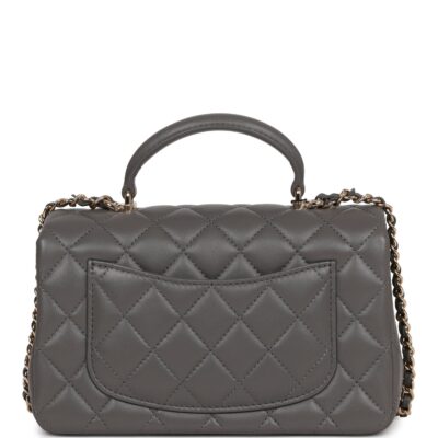1ae316bb5479e3022b795e0b99eb731f Chanel Mini Rectangular Flap Bag with Top Handle Dark Grey Lambskin Light Gold Hardware