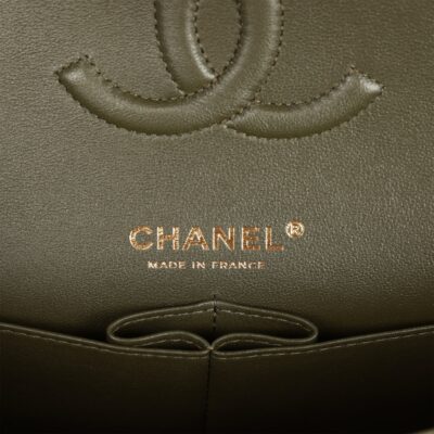 Chanel Medium Classic Double Flap Bag Olive Calfskin Light Gold Hardware