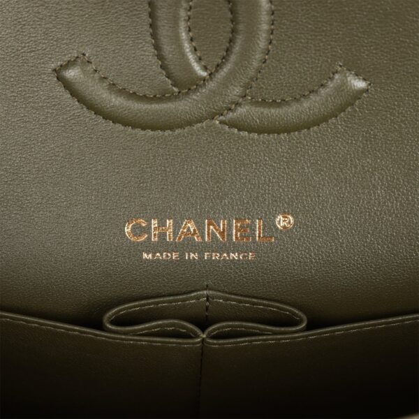 Chanel Medium Classic Double Flap Bag Olive Calfskin Light Gold Hardware