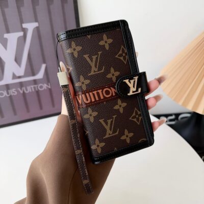 Premium Genuine Leather Monogram Canvas Wallet Card Holder iPhone Case Roxy New 2