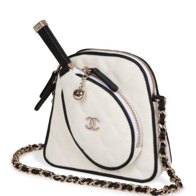 1ba98f82652d7c28b1a5075f83f4bd6a Chanel "Monte-Carlo" Mini Crossbody Tennis Bag White Canvas Light Gold Hardware