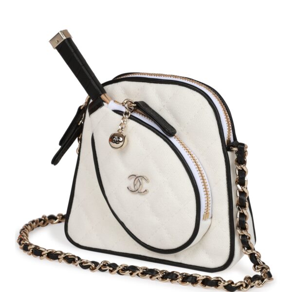 1ba98f82652d7c28b1a5075f83f4bd6a Chanel "Monte-Carlo" Mini Crossbody Tennis Bag White Canvas Light Gold Hardware
