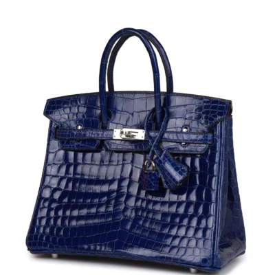 Hermès Birkin 25 Bleu Electric Shiny Niloticus Crocodile Palladium Hardware