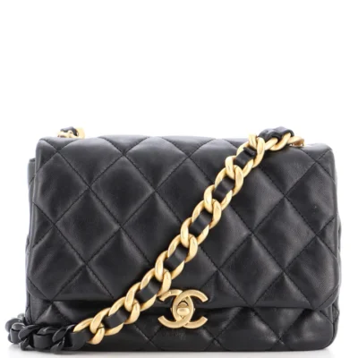 CHANEL Lacquered Metal CC Flap gesteppt Small Tasche aus Lammleder