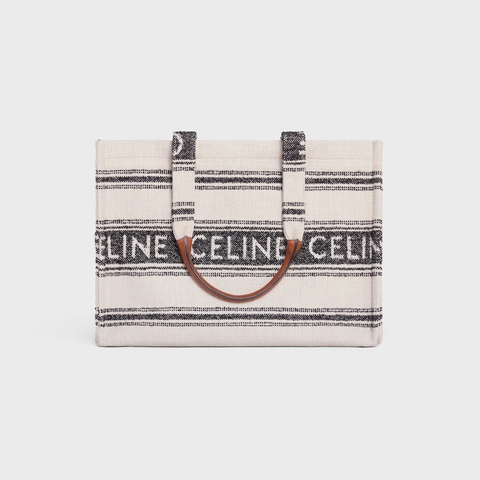 LARGE CABAS THAIS IN STRIPED TEXTILE WITH CELINE JACQUARD WHITE / BLACK