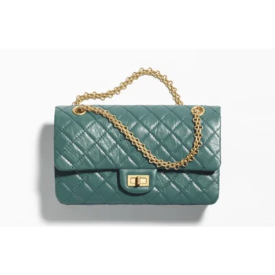 2.55 HANDBAG Aged Calfskin & Gold-Tone Metal Dark Green