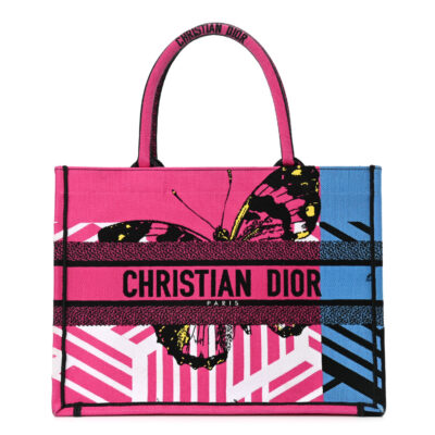 CHRISTIAN DIOR Canvas Embroidered Medium Jungle Pop Book Tote Fuchsia Multicolor
