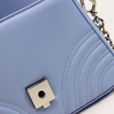 Gucci GG Marmont Mini Single Top Handle Shiny Silver GG Logo Buckle Waved Stripe Motif Light Blue Leather Shoulder Bag UK