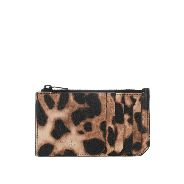 YSL Fragments Zipped Card Case in Leopard Print