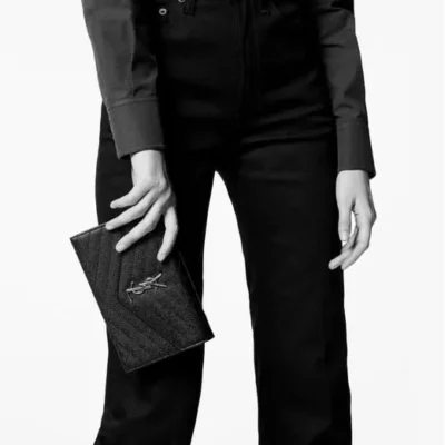 YSL Cassandre YSL Matelass Chain Wallet in Grain de Poudre Embossed Leather