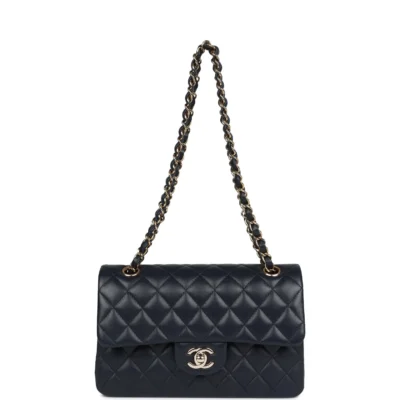 Chanel Small Classic Double Flap Navy Lambskin Light Gold Hardware