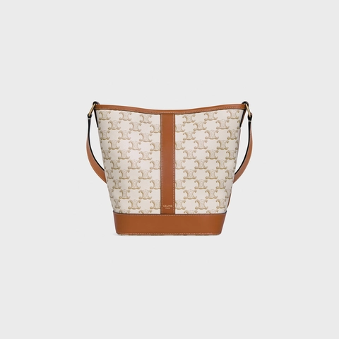 SMALL BUCKET IN TRIOMPHE CANVAS AND CALFSKIN WHITE