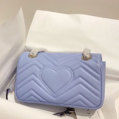 Gucci Mini GG Marmont Silver GG Signature & Shoulder Strap Violet Matelasse Chevron Leather Flap Crossbody For Ladies Online
