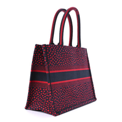CHRISTIAN DIOR Canvas Embroidered Pop Heart I Love Paris Medium Book Tote Red Multicolor