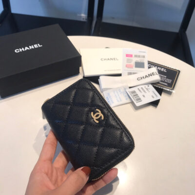 20201013_i1602573918_3391_1_jpg_cf87e10e-b1cb-4ca0-abf5-eb2f778ff091 CC ZIPPED CAVIAR PURSE 11 BLACK CALFSKIN GOLD ICON