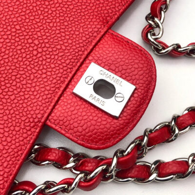 FLAP BAG MEDIUM 25CM RED CAVIAR SILVER HARDWARE