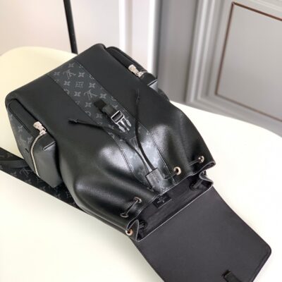 BACKPACK 45 IN BLACK CALFSKIN AND GUN METAL MONOGRAM ECLIPSE CANVAS