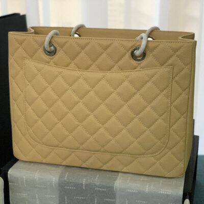 CHANEL 25S MEDALLION TOTE 33 CM IN BEIGE CAVIAR WITH SILVER HARDWARE