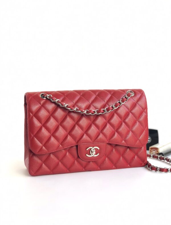 FLAP BAG JUMBO 30CM RED CAVIAR SILVER HARDWARE