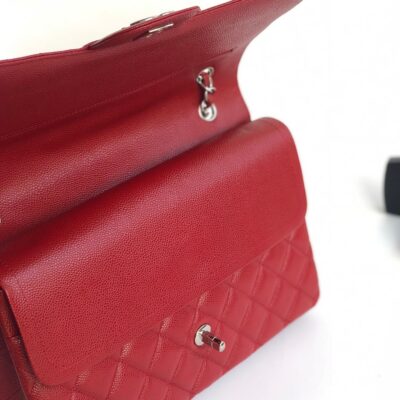 FLAP BAG JUMBO 30CM RED CAVIAR SILVER HARDWARE
