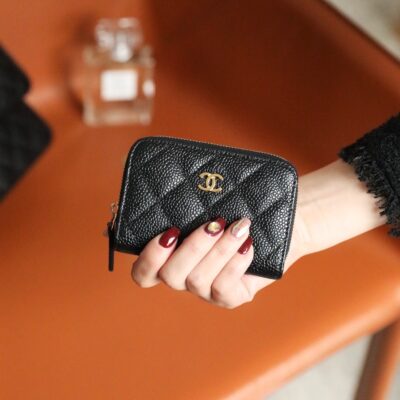 CC ZIPPED COIN BASIC PURSE 11 BLACK CAVIAR CALFSKIN GOLD ICON