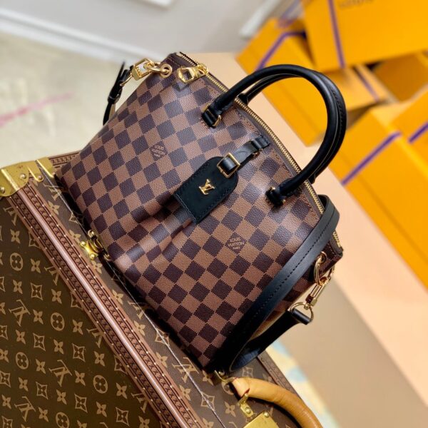 BOÉTIE PM TOTE 25 IN BROWN CHECKERED PATTERN MONOGRAM COATED CANVAS