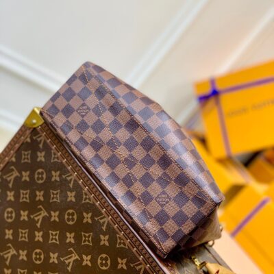 BOÉTIE PM TOTE 25 IN BROWN CHECKERED PATTERN MONOGRAM COATED CANVAS