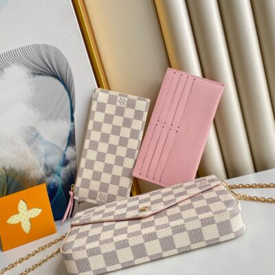 FÉLICIE POCHETTE 21 IN BLUE BEIGE DAMIER AZUR CANVAS GOLD HARDWARE