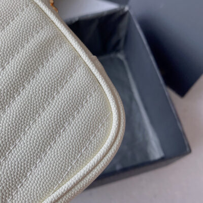 LOU MINI CAMERA BAG 19 IN WHITE CAVIAR PATTERN CALFSKIN GOLD HARDWARE