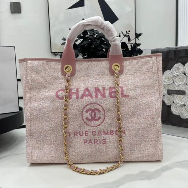 20220623_i1655999877_5206_0_jpg CC DEAUVILLE LARGE 38 TOTE BAG IN LIGHT PINK CANVAS GOLD HARDWARE