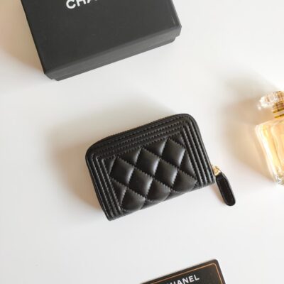 CC BOY ZIP COIN PURSE 11.5 BLACK CALFSKIN GOLD ICON
