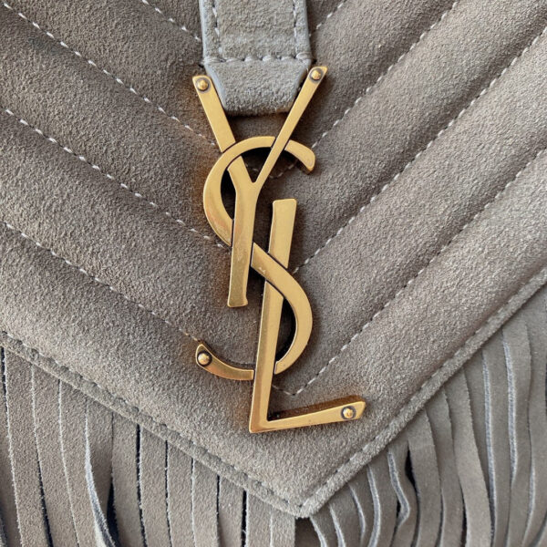 COLLEGE TASSEL 24 IN LIGHT FAWN SUEDE GOLD HARDWARE