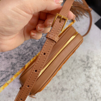20230418_i1681804207_5700_5_jpg LOU CAMERA BAG 23 IN SPANISH ORANGE SUEDE AND BROWN CALFSKIN TRIM