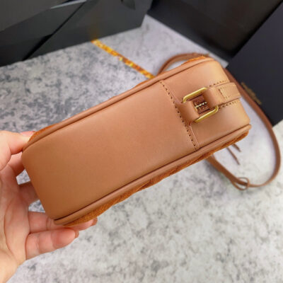 20230418_i1681804207_6827_3_jpg LOU CAMERA BAG 23 IN SPANISH ORANGE SUEDE AND BROWN CALFSKIN TRIM