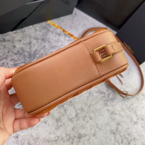 20230418_i1681804207_6827_3_jpg LOU CAMERA BAG 23 IN SPANISH ORANGE SUEDE AND BROWN CALFSKIN TRIM