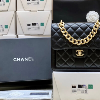 20230504_i1683166825_7991_0_jpg 25S CHANEL MEDIUM FLAP BAG 25 IN BLACK CALFSKIN GOLD HARDWARE