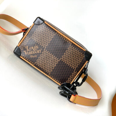 MINI SOFT TRUNK 18 IN BROWN DAMIER EBENE COATED CANVAS BLACK CHAIN