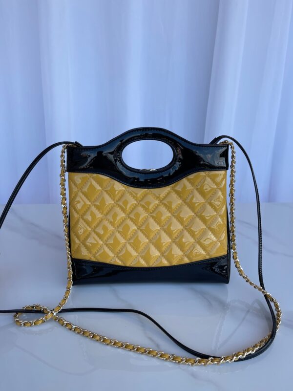 20230710_i1688957685_5427_1_jpg CC MINI 23 SHOPPING BAG IN GLOSSY BLACK MIX MUSTARD YELLOW CALFSKIN