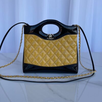 20230710_i1688957685_785_0_jpg CC MINI 23 SHOPPING BAG IN GLOSSY BLACK MIX MUSTARD YELLOW CALFSKIN