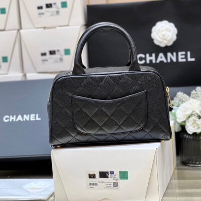 25S CHANEL QUILTED CAVIAR BOWLING BAG 27 IN BLACK CALFSKIN