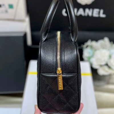 25S CHANEL QUILTED CAVIAR BOWLING BAG 27 IN BLACK CALFSKIN