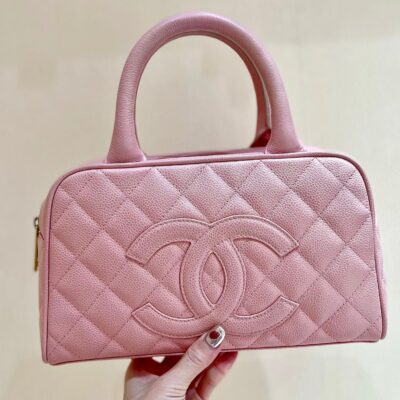 25S CHANEL QUILTED CAVIAR BOWLING BAG 27 IN PINK CALFSKIN