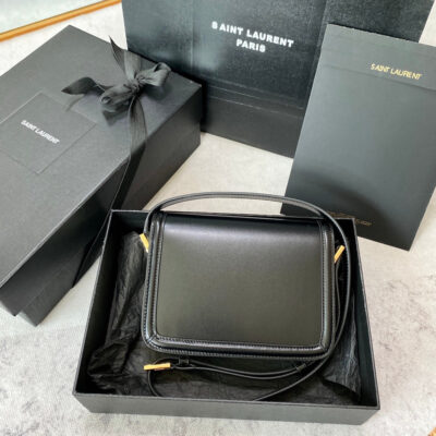 SOLFERINO SMALL SATCHEL 19 IN BLACK CALFSKIN GOLD LOGO