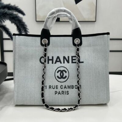 20230722_i1689970607_6983_0_jpg CC DEAUVILLE LARGE 38 TOTE BAG IN LIGHT GREY CANVAS WITH BLACK LOGO