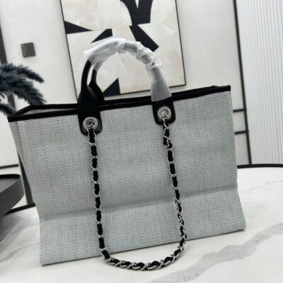 20230722_i1689970607_8727_4_jpg CC DEAUVILLE LARGE 38 TOTE BAG IN LIGHT GREY CANVAS WITH BLACK LOGO