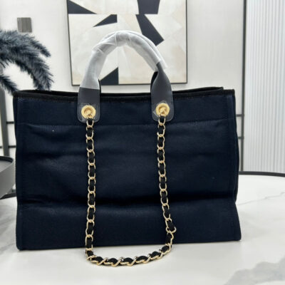20230722_i1689977533_1699_4_jpg CC DEAUVILLE LARGE 38 TOTE BAG IN BLACK CANVAS WITH GOLD EMBROIDERED LOGO
