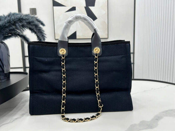 20230722_i1689977533_1699_4_jpg CC DEAUVILLE LARGE 38 TOTE BAG IN BLACK CANVAS WITH GOLD EMBROIDERED LOGO