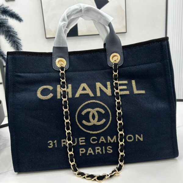 20230722_i1689977533_283_1_jpg CC DEAUVILLE LARGE 38 TOTE BAG IN BLACK CANVAS WITH GOLD EMBROIDERED LOGO