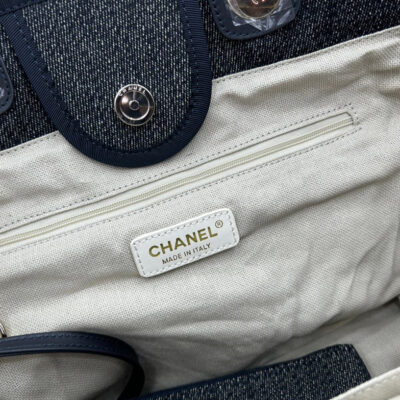 20230722_i1689985110_5767_8_jpg CC DEAUVILLE LARGE 38 TOTE BAG IN DARK NAVY CANVAS WITH WHITE LOGO EMBROIDERED